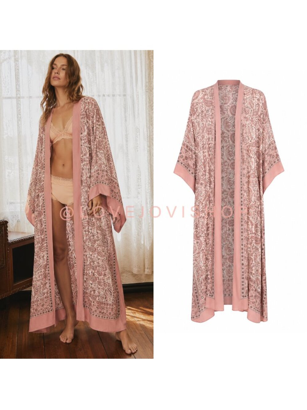 Feminine | Free People Intimately Kimono | Blush Paisley Scarf Sleeves One Size